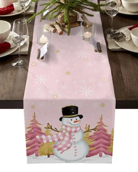 Karácsony téli hópehely Hóember rózsaszín nyomtatott asztali futó esküvői fesztivál asztaldekoráció tányéralátét konyhai terítő