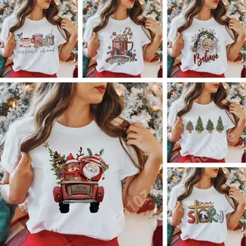 karácsonyi téma Grafikus pólók nőknek Mikulás jávorszarvas vicces rövid ujjú Y2k felsők Harajuku túlméretezett póló nyári ruhák