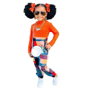 Kids Girls Pants Sets hosszú ujjú póló+Patchwork Joggers nadrág Ruha ruhák Gyermekruházat kisgyermek lány divathoz