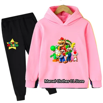 Kisfiú ruhák Super Marios-tesók kapucnis pulóver szettek gyerekeknek Tavasz ősz lányok alkalmi kapucnis pulóver + nadrág 2db szett gyerekeknek fiú öltöny