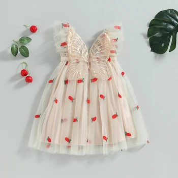 Kislányok Ananász mintás ruha ruhákhoz Nyár 3D angyalszárnyak Tündér hercegnő Mesh Tutu ujjatlan ruhák Gyerek party jelmez