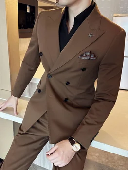 koreai karcsú Fitt dupla mellű öltönykabát férfi ruházat 2023 őszi alkalmi üzleti blézerek irodai szociális esküvői ruha kabát