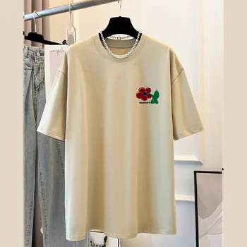 koreai tiszta pamut Rövid ujjú virágmintás póló Női nyári harajuku oversize női pólók All-match uniszex y2k felsők