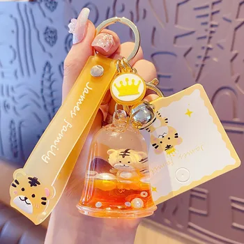 Kreatív James család Tigris zselé üveg lebegő folyékony kulcstartó Aranyos futóhomok palack Állati kulcstartó Női táska medál ajándékok