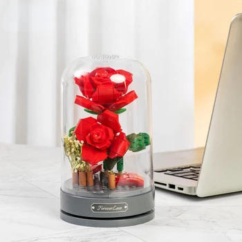 Kreatív összeszerelés Játék gyerekeknek Romantikus ajándék Halhatatlan virág zenedoboz Rózsa Jázmin 3D modell DIY gyémánt blokkok Kockák