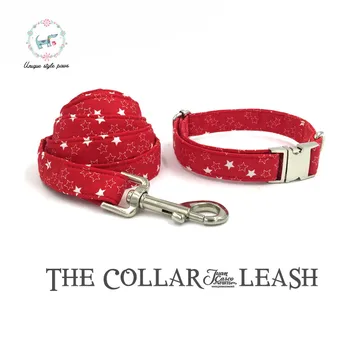 Kutya nyakörv és póráz készlet pamut kutya és macska nyaklánc és kutya póráz kisállat karácsonyi ajándékhoz Red Star