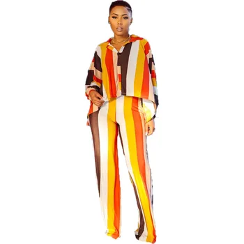 Kétrészes szett Afrika ruhák Afrikai új Dashiki divatcsíkos mintás öltöny felső és nadrág nadrág party női ruhák