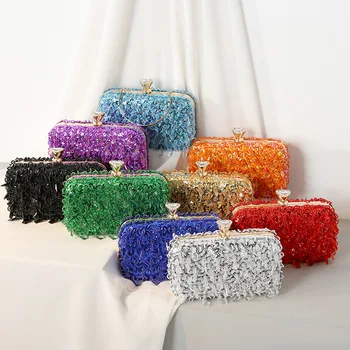 Kézműves gyöngyös női estélyi kuplungtáskák Lánccal ellátott táskák Esküvői bankett válltáskák Bling flitterek Pénztárcák