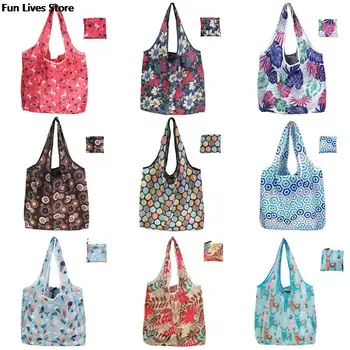 Környezetbarát összecsukható táskák Viráglevelek mintás kézitáskák Napi újrafelhasználható bevásárlótáska Női design szövettáskák Bolsa Nagy