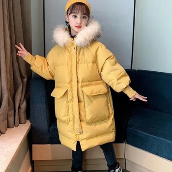 Lányok pehelykabát kabát pamut szélfogó kabát 2023 Fuzzy Warm Plus Thicken téli síruházat felsőruházat Gyermekruházat