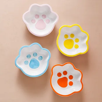 Macska tálak kerámia rajzfilm macska karom kutya etetés etető vizes tál kedvtelésből tartott kutyáknak macskák kiskutya kültéri étel étel kisállat kiegészítők