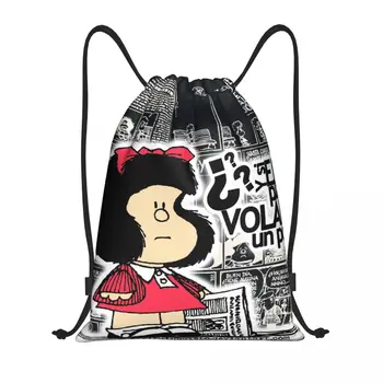 Mafalda Kawaii rajzfilm húzózsinóros hátizsák női férfi sport tornaterem zsák hordozható anime képregény bevásárlótáska zsák