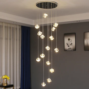 Modern kristály mennyezeti csillár lépcsőházhoz Kreatív függő lámpa Luxus lakberendezés Beltéri világítás LED konyhai lámpatestek