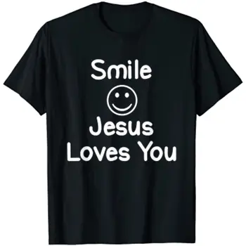 Mosolyogj arccal Jézus szeret téged póló Christian Faith póló húsvéti ingek pamut naponta Four Seasons pólók Harajuku pólók férfiaknak