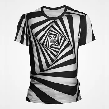 Művészi illúzió Fekete fehér optikai illúzió póló Férfi női pszichedelikus 3D nyomtatás Férfi póló Streetwear felsők Póló ruhák