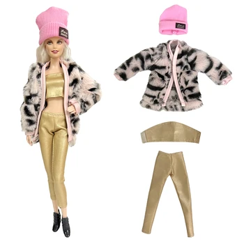 NK 1 szett Princess Fashion Gold alsó+nadrág Nemes bunda Kalap Alkalmi napi ruhák Barbie baba kiegészítőkhöz Lány ajándék játék