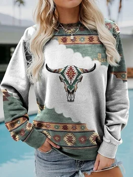 Női pulóver pulóver Sport Etnikai geometriai aztékok kerek nyakú hosszú ujjú felső plus size