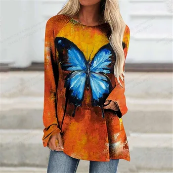 Női póló Pillangó póló Női divat pólók Tunika póló hosszú ujjú felsők Pólók Női ruházat Animal Falls Y2K