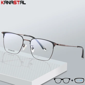 Olvasószemüveg Férfi Üzleti Pure Titanium dioptriás optika lencsék Myopia Presbyopic szemüvegek Kék fényt blokkoló szemüvegek