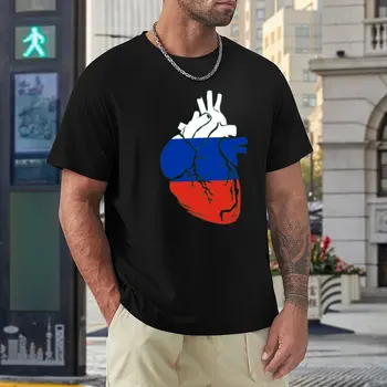Oroszország zászló, anatómiai szív póló Crewneck Movement Vicces újdonság Pólók Alkalmi grafika Fitness USA Méret