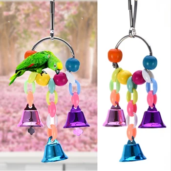 Papagáj játékok színes gyöngyökkel Harang lánc Kisállat madár papagáj rágóharapás játék madár ketrec kiegészítők felfüggesztés függő híd lánc