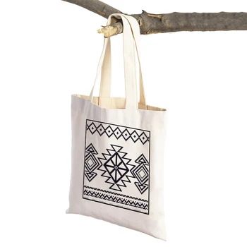 Patchwork geometrikus női vászon bevásárlótáska szupermarket táskája Tote kézitáska mindkét oldalon újrafelhasználható alkalmi bézs kockás utazási bevásárlótáska