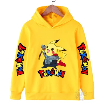 Pikachu Pokémon Őszi Gyermek kapucnis pulóver Street Divat Vicces Rajzfilm Sport pulóver Hosszú ujjú Nyomtatott felső Kislány Ruházat
