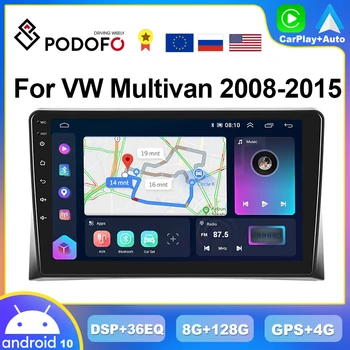 Podofo 4G CarPlay Android rádió Volkswagen Multivan 2008-2015 autós multimédia lejátszó 2din GPS sztereó WiFi Autoradio fejegység