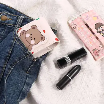 Pu bőr rúzs táska Aranyos medve mintás sminktáska tükörrel Mini kozmetikai táska Lányok