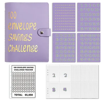 Puha PU bőr 100 boríték Challenge kötőanyag tartós Takarítson meg $5050-t Megtakarítási kihívások tervezése Könyvkészlet Egyszerű és szórakoztató módon