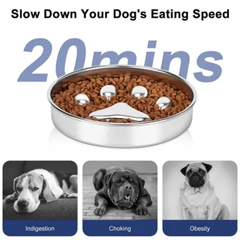 rozsdamentes acél kutyatál kisállat lassú etetésű etetőtál kicsi, közepes, nagy kutyaeledel-etetőedényhez Könnyen mosható
