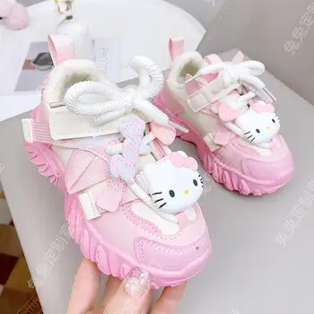 Sanrio Hello Kitty Gyerekek Kényelmes plusz bársony tornacipők Anime figurat Téli rajzfilm Aranyos alkalmi sport tornacipők Lányok meleg