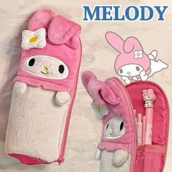 Sanrio Melody Pencil Bag Cartoon Anime Írószer tasak Diák Nagy kapacitású tolltartó lány Plüss Kawaii Iskolai kellékek ajándék