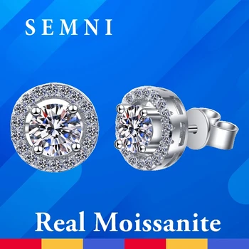 SEMNI 1.0ct Moissanite gyémánt kerek fülbevaló nőknek lányoknak pt950 lemezelt 925 sterling ezüst luxus szerető ajándéka örökre