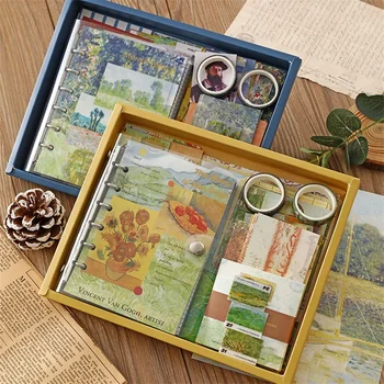 Set Iratrendező ajándékkártya matrica 150 Gogh jegyzetszalagok Olaj ragacsos Washi doboz festés Írószer Füzet Notebook Jegyzettömb Db/