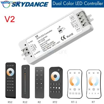 Skydance V2 WW CW LED vezérlő 12V 24V 10A 2CH 2.4G Dual Color CCT fénycsík LED Dimmer vezérlő 2.4G RF vezeték nélküli távirányító