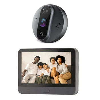 Smart Tuya 1080P Wifi ajtó csengő szem kukucskáló kamera műanyag 4.3Inch PIR FHD infravörös Alexa Google számára