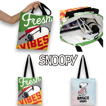 Snoopy női vászon válltáska anime nyomtatás női bevásárlótáskák alkalmi kézitáska táskák újrafelhasználható nagy kapacitású táska Fot lány
