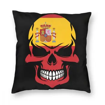 Spanyol zászló Skull Cool Spanyolország koponya négyzet alakú párnahuzat poliészter párnák kanapéhoz spanyol Spanyolország zászló Sugar koponya párnahuzatok