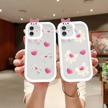 Sweet Pink Love Heart csokornyakkendős telefontok iPhone 15-höz 14 11 12 13 Pro Max X XS XR 7 8 14 Plus SE 2020 2022 Little Monster borító