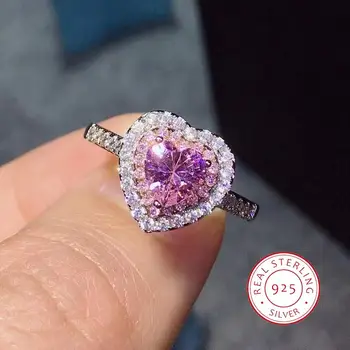 Szív alakú rózsaszín gyémánt gyűrű női karát drágakő pár jegygyűrű csoportos készlet szeretettel cirkon gyémánt gyűrű utánzat