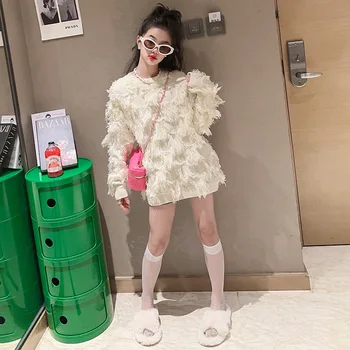 tini lányok kötött kézzel készített bojtos pulóverruha 2023 ősz Új koreai verzió laza alkalmi bojt pulóver divatpulóver felső