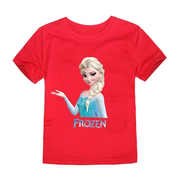 Tiszta pamut nyári rajzfilm Disney Frozen Anna Elsa póló nyomtatás Kislányok Pólók Gyerek lányok Ruhák Kisgyerek Gyerekek Felsők Jelmez