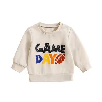 Toddler Boys Őszi pulóverek Hosszú ujjú levél rögbi mintás pulóver legénység Nyak felsők ingek