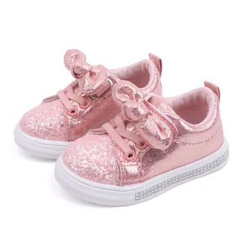 Toddler/Little Kid Girls Running Shoes Sport Sneakers Princess Casual Glitter Shoes Girl flitteres alkalmi cipője csokornyakkendővel