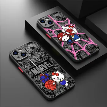 tok Apple iPhone 12 Mini 8 Plus 7 6S XR 13 SE 11 Pro 15 Pro XS X 14 Pro Max borítóhoz Marvel Aranyos Pókemberek Hello Kitty