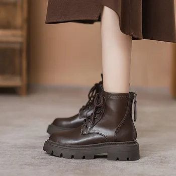 Téli csizma Lady női cipő Platform csizma-női cipzáras kerek lábujj 2023 Med klumpák lovaglás boka gumi szikla ősz