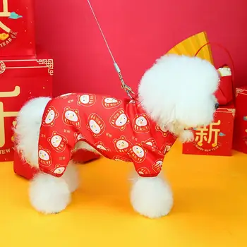 Téli kutyaruhák Ünnepi kínai újévi kutya jelmez Meleg kisállat jumpsuit rajzfilm mintával Hagyományos kínai időjáráshoz