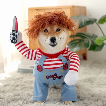Vicces kutyaruhák Kutyák cosplay jelmez Halloween Komikus ruhák Késsel tartva Kisállat macska kutya fesztivál Party ruházat 2023