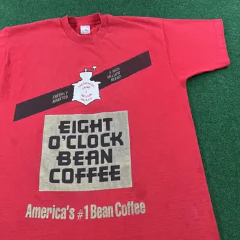 Vintage Coffee Shirt Mens XL Red Eight Oclock Bean Roasted Blend Americas #1 USA hosszú ujjú